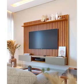Painel para TV Home Suspenso Ripado Ambiente Loft 2.2 Nature Gianduia - Imcal