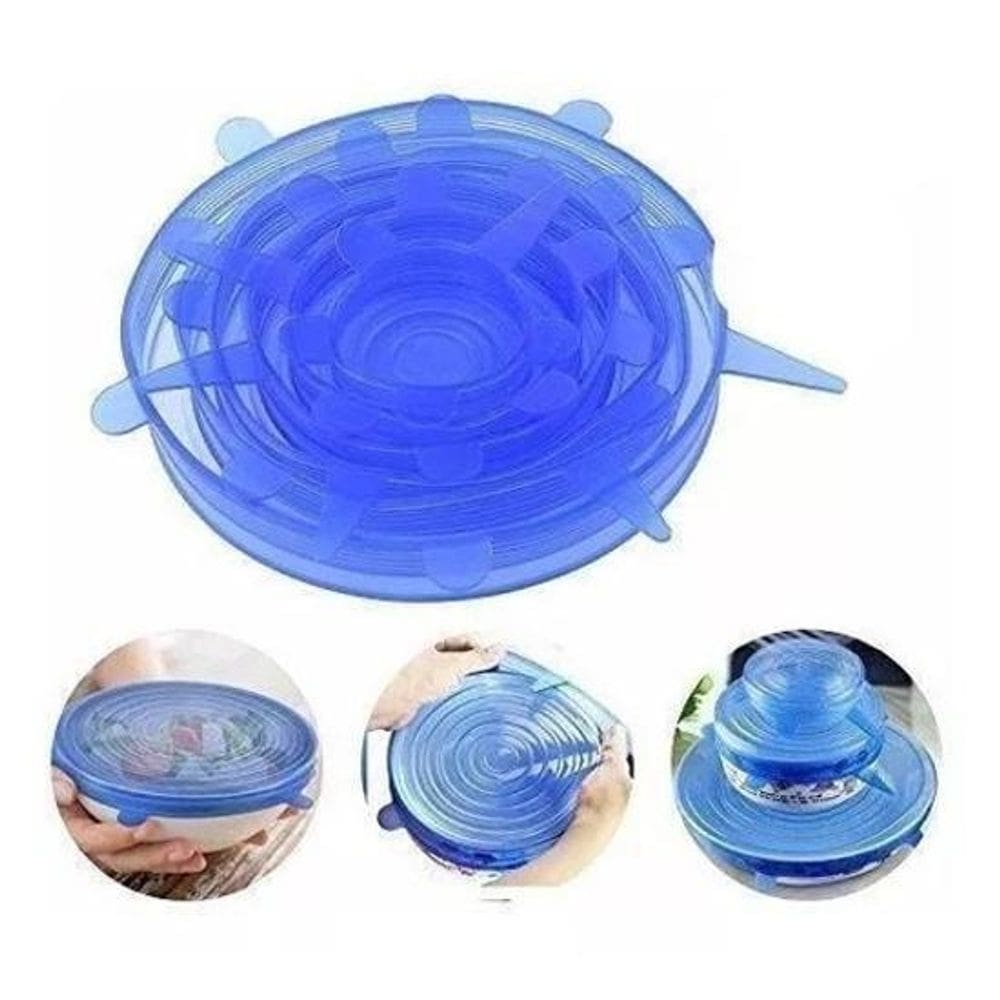 Kit 6 tampas panela silicone pote forma universal elástica x