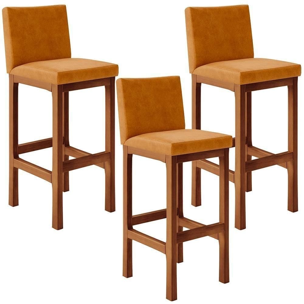 Kit 03 Banquetas Altas Para Cozinha Alya L02 Whisky