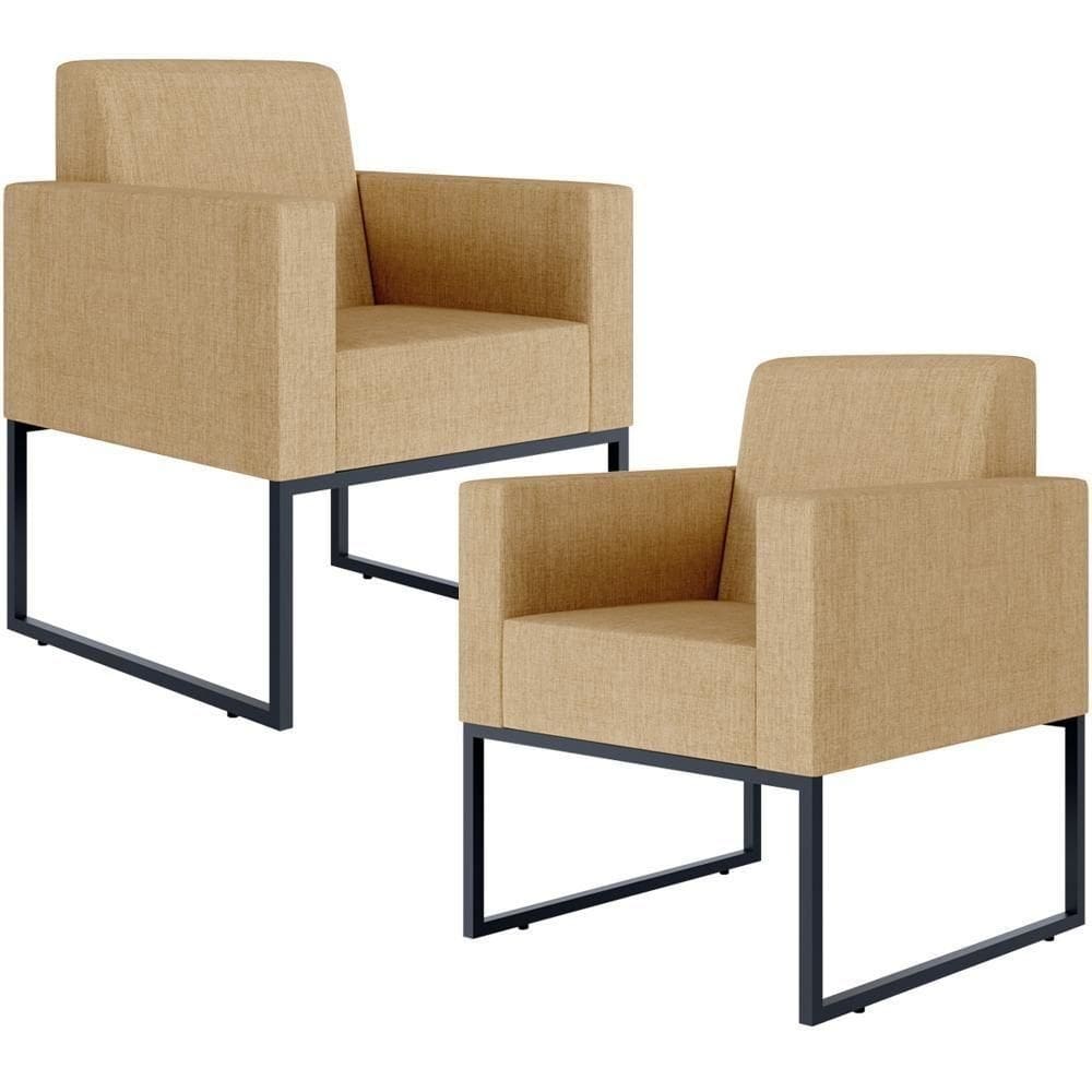 Kit 02 Poltronas Helô L02 Linho Bege Escuro
