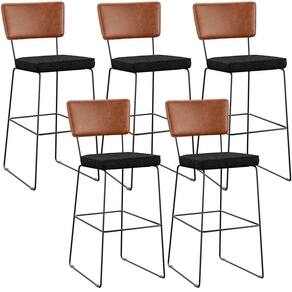 Kit 05 Banquetas Altas Cozinha Camel Linho Chumbo