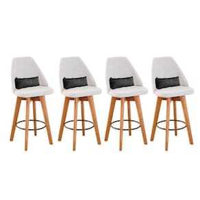 Kit 04 Banquetas Linho Bege E Almofada Suede Cinza
