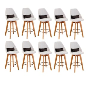 Kit 10 Banquetas Linho Bege E Almofada Marrom
