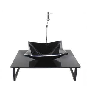Kit Cuba De Vidro Quadrada 10mm Tampo 50cm Preto Full Com Suporte Torneira Valvula