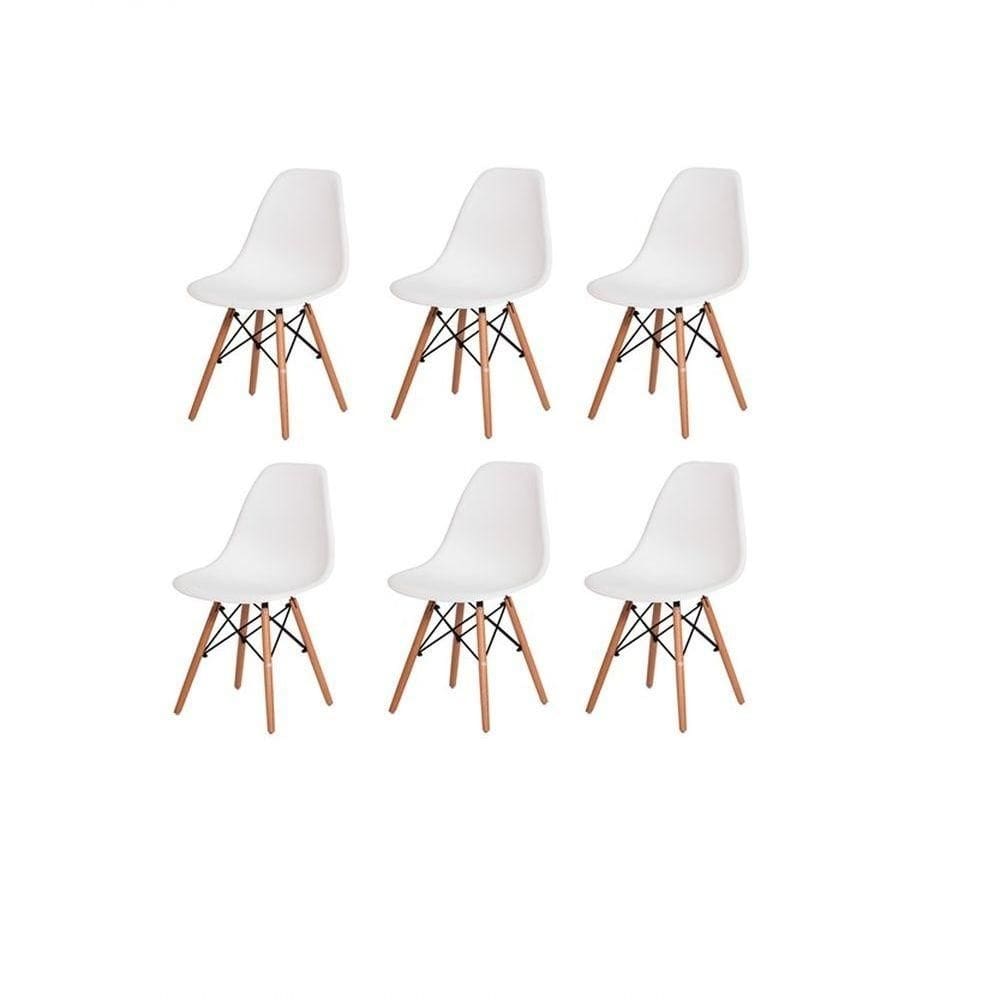 Kit Com 6Cadeiras Charles Eames Wood Dsw Branca Base Madeira