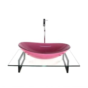 Kit Cuba De Vidro Rosa Com Tampo E Suporte Preto