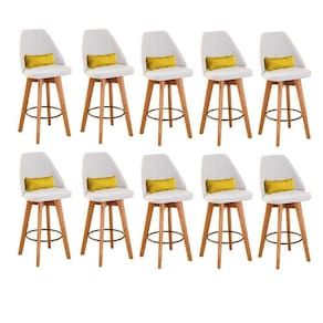 Kit 10 Banquetas Bege Claro E Almofada Corino Amarelo