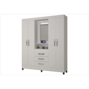 Guarda Roupa De Casal Capri 04 Portas E 03 Gavetas Flex Branco Ou Branco Com Rosa