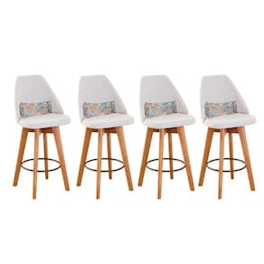 Kit 04 Banquetas Bege Claro E Almofada Folhas
