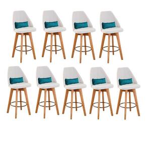 Kit 09 Banquetas Linho Bege E Almofada Suede Azul Turquesa