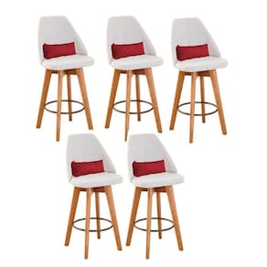 Kit 05 Banquetas Bege Claro E Almofada Corino Vermelho