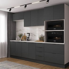 Cozinha Modulada 5 Peças com Tampo com Rodapé Ipanema Cabecasa Madeiramadeira Grafite Trama