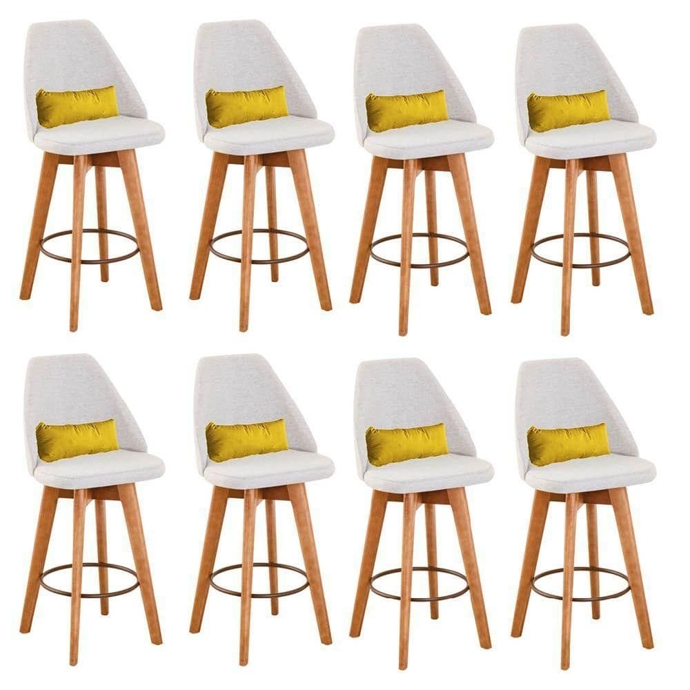 Kit 08 Banquetas Bege Claro E Almofada Suede Amarelo