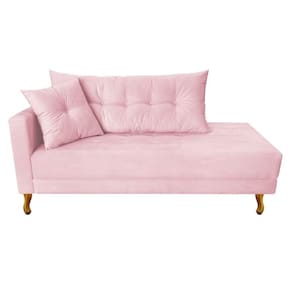 Recamier Azura 160cm Com Almofada Lado Direito Suede Cor Rosa Bebê