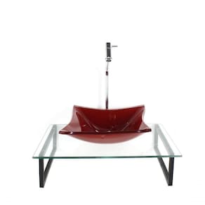 Kit Cuba De Vidro Quadrada 10mm Vermelho Ferrari Com Tampo 50cm Incolor E Suporte Preto