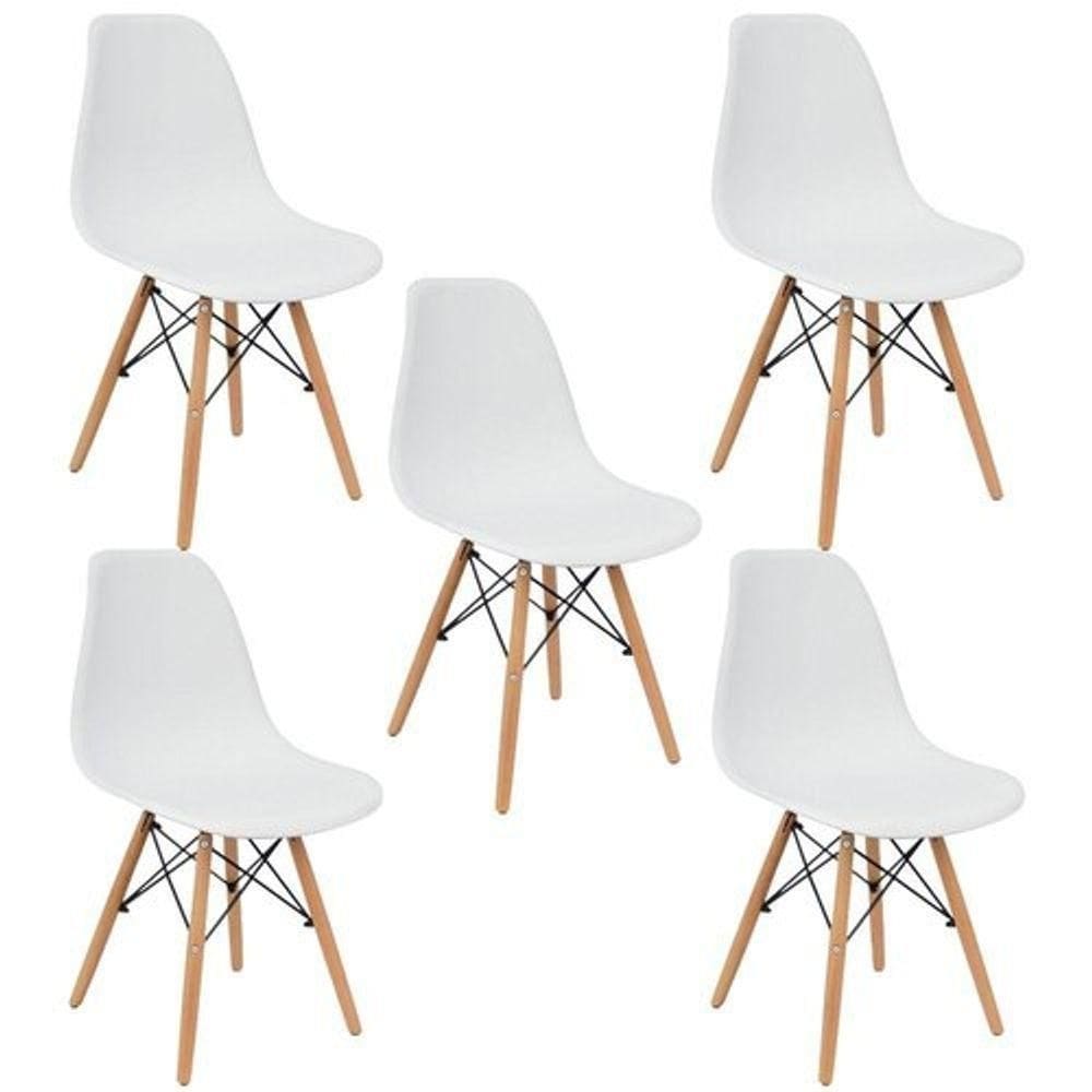 Kit 5 Cadeiras Eiffel Charles Eames Wood Cozinha Jantar Branca