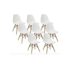Kit 8 Cadeiras Eiffel Charles Eames Dkr Base Madeira Branca