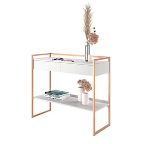 Aparador Industrial Moderno Com 2 Gavetas Branco Cobre