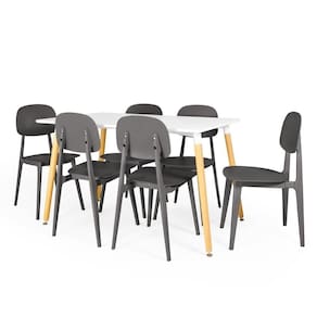 Conjunto Mesa De Jantar Retangular Eiffel Branca 120x80cm Com 6 Cadeiras Itália - Cinza