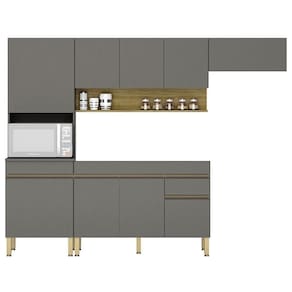 Armário De Cozinha 4 Peças Balcão Sem Tampo 120cm Lina04 K02 Gris/freijó - Mpozenato