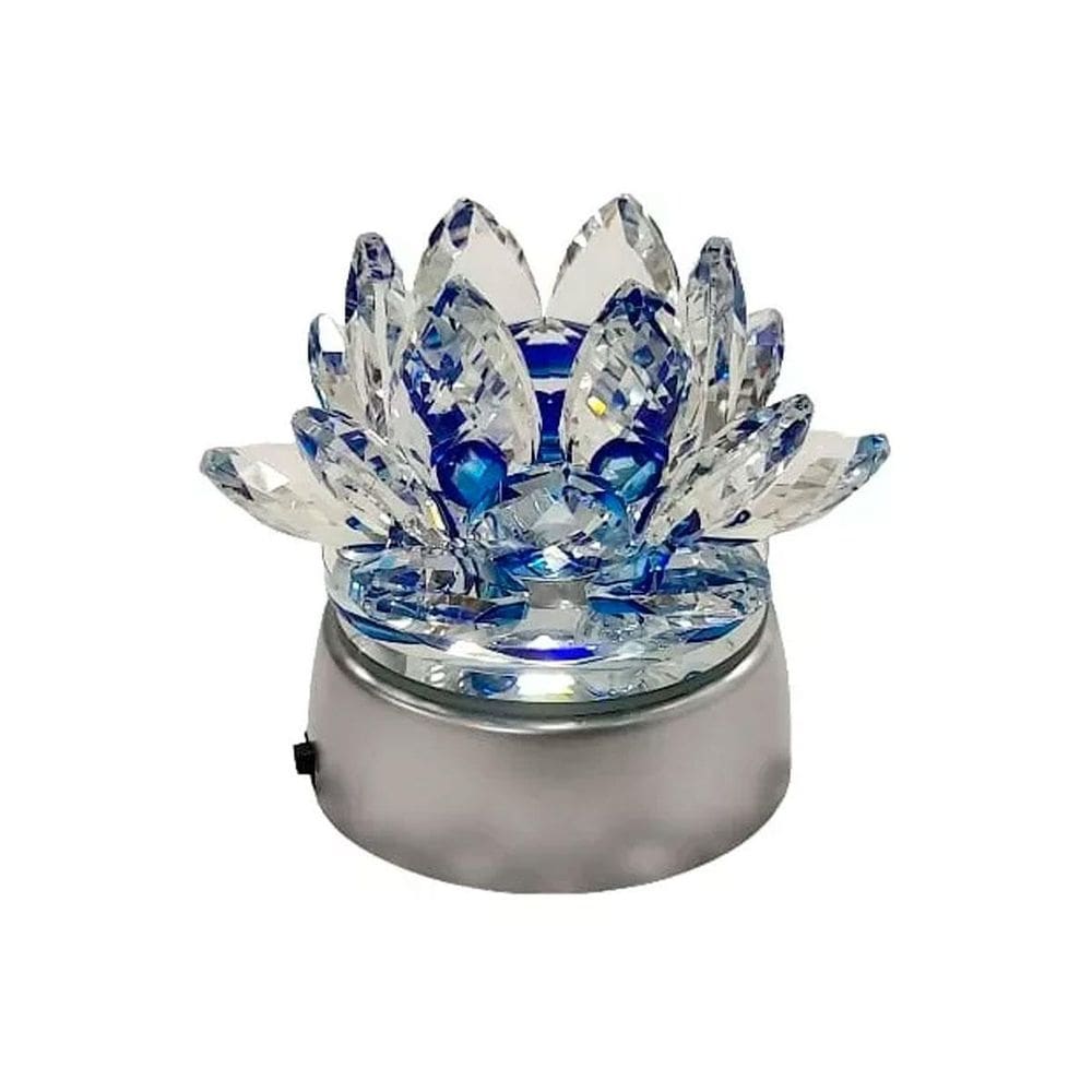 Enfeite Escultura Vidro Flor Lotus 13Cm Base Espelhada Led