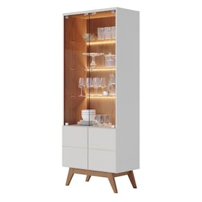 Cristaleira Com Portas De Vidro E Led Rebeca C05 Off White/freijó - Mpozenato