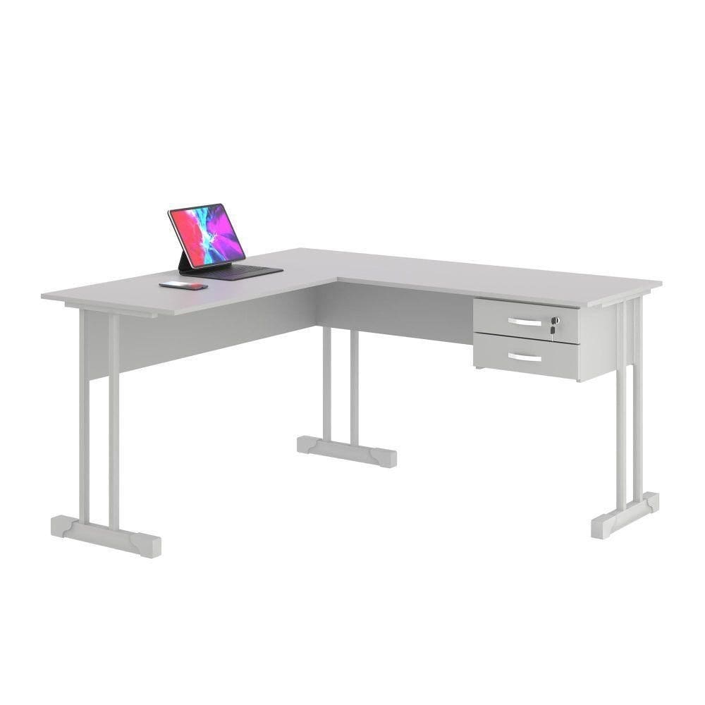 Mesa Em L Com 2 Gavetas Rael Cinza