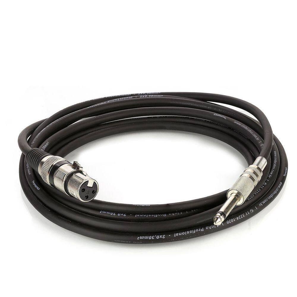 Cabo De Microfone Xlr Femea Para P10 Mono - Preto - 20 Metros