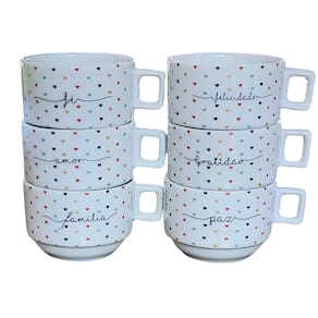 Kit Jogo 6 xícaras Café Chá 200ml Empilháveis - Porcelana