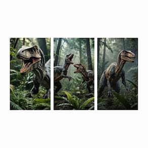Quadro Decorativo Dinossauros Velociraptor Floresta Répteis