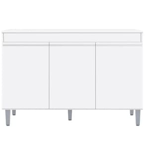 Balcão Gabinete 120cm 3 Portas Com Tampo Manu Branco