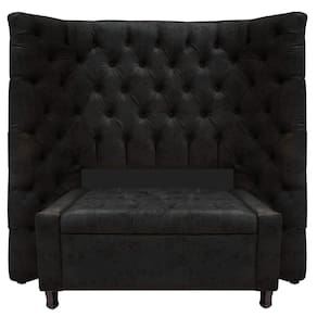 Kit Cabeceira e Calçadeira Baú Solteiro Everest P02 90cm Para Cama Box Suede Preto