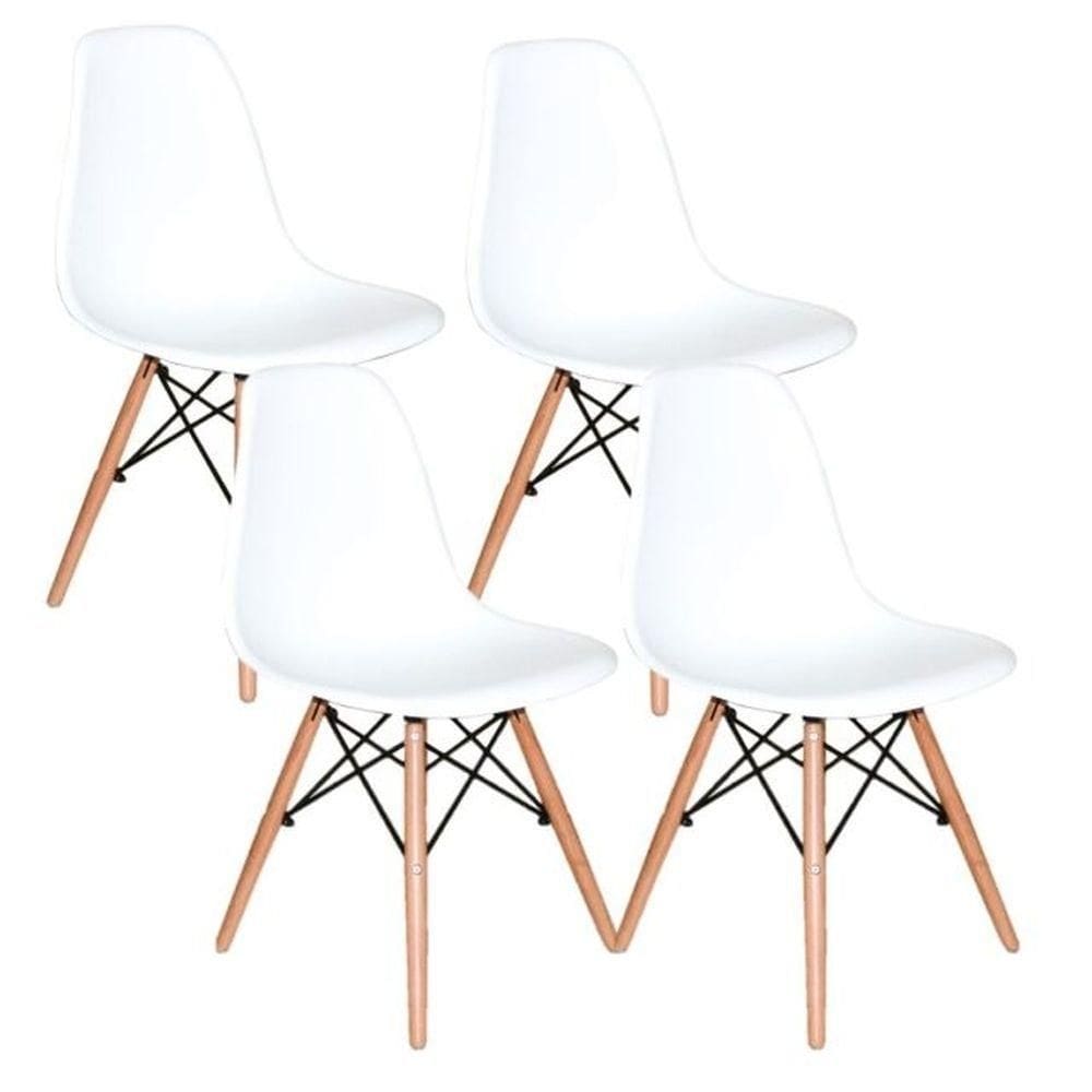 Kit Com 4 Cadeiras Charles Eames Dsw Branca - Base Madeira