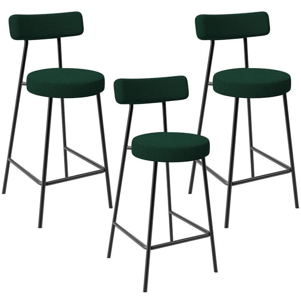 Kit 03 Banquetas Baixa Para Cozinha Sala De Jantar Bar Bancada Milão L02 Bouclê Verde