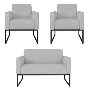 Kit Namoradeira E 2 Poltronas Preta Suede Cinza