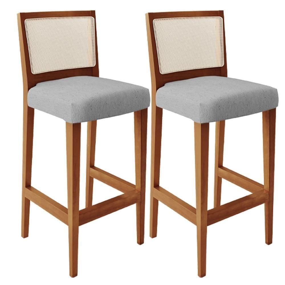 Kit 02 Banquetas Alta Branco Linho Cinza