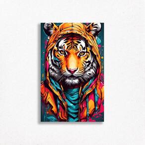 Quadro Decorativo Tigre Colorido Impressão Digital 65X40