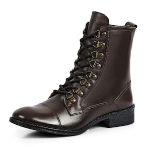 Bota Coturno Couro Feminina Bico Redondo Zíper Lisa Casual
