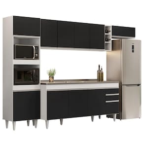 Armário De Cozinha Modulada 5 Peças Cp18 Com Pia Inox Branco/preto - Lumil