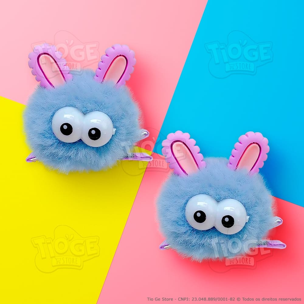 Kit 2 Monstrinhos Bolinha de Pelúcia Pequeno Presilha Cabelo Maluco Bichinho Olhos Grandes Fofo Engraçado Azul