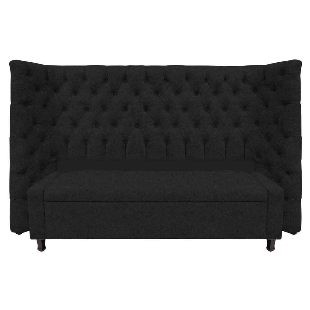 Kit Cabeceira e Calçadeira Baú Queen Everest P02 160cm Para Cama Box Corano Preto