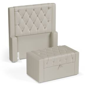 Cabeceira e Calçadeira Báu Solteiro Atena 90cm Capitonê Sintético Bege - Desk Design