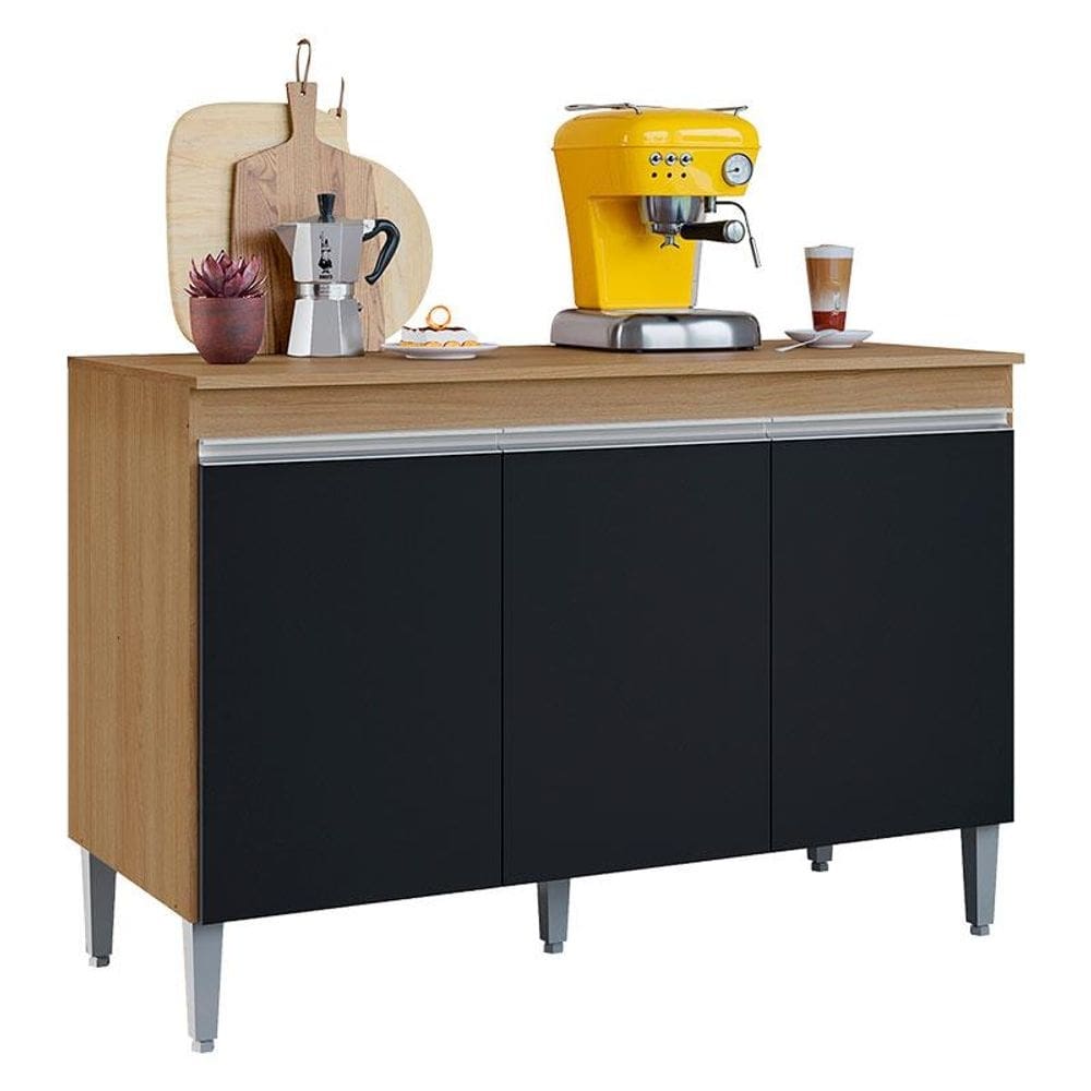 Balcão de Cozinha Manu 120 cm Amendoa Preto - AJL