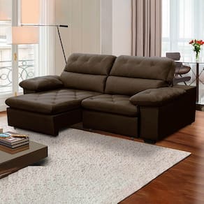 Sofa Retratil Reclinavel 2 Lugares 2,50m Crystal Veludo Marrom LansofBR
