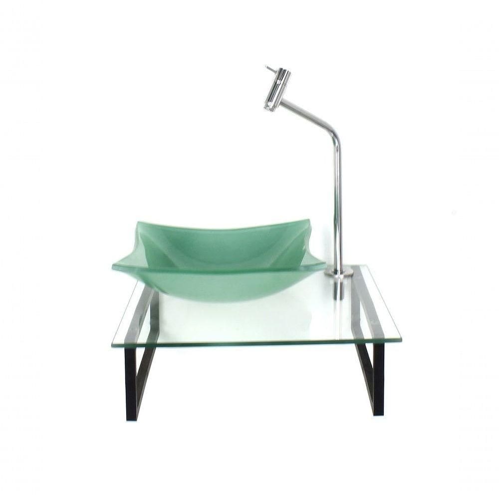 Kit Cuba De Vidro 10mm Verde Tampo 40cm Incolor Com Suporte Torneira Valvula