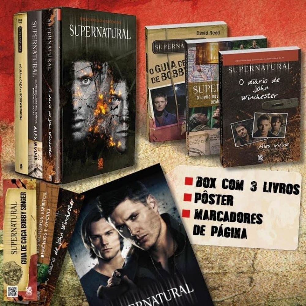 Coleção Supernatural - Edição Oficial de Colecionador - Box com 3 Livros + pôster + 3 marcadores