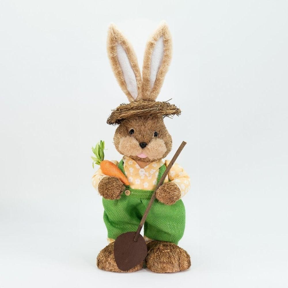 Coelho De Páscoa Enfeite Em Palha Coelhinho Jardineiro 63cm