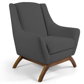 Poltrona Fixa Base De Madeira Juliet D02 Veludo Cinza C-317