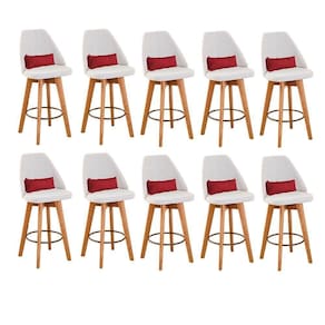 Kit 10 Banquetas Com Encosto Bege E Almofada Vermelho
