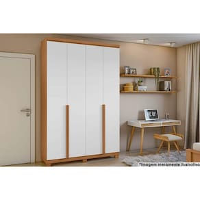 Guarda Roupa 4 Portas e 2 Gavetas Alonzo Plus Amêndoa/Branco - Lopas